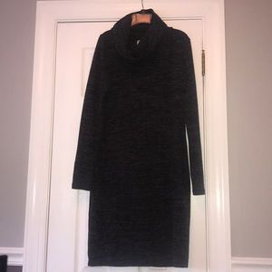 Cowl neck charcoal gray sweater dress
